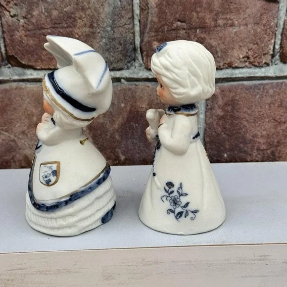 Vintage Jasco Bells Girls Women Set of 2 White Blue Porcelain Royal Majestic - Picture 4 of 7